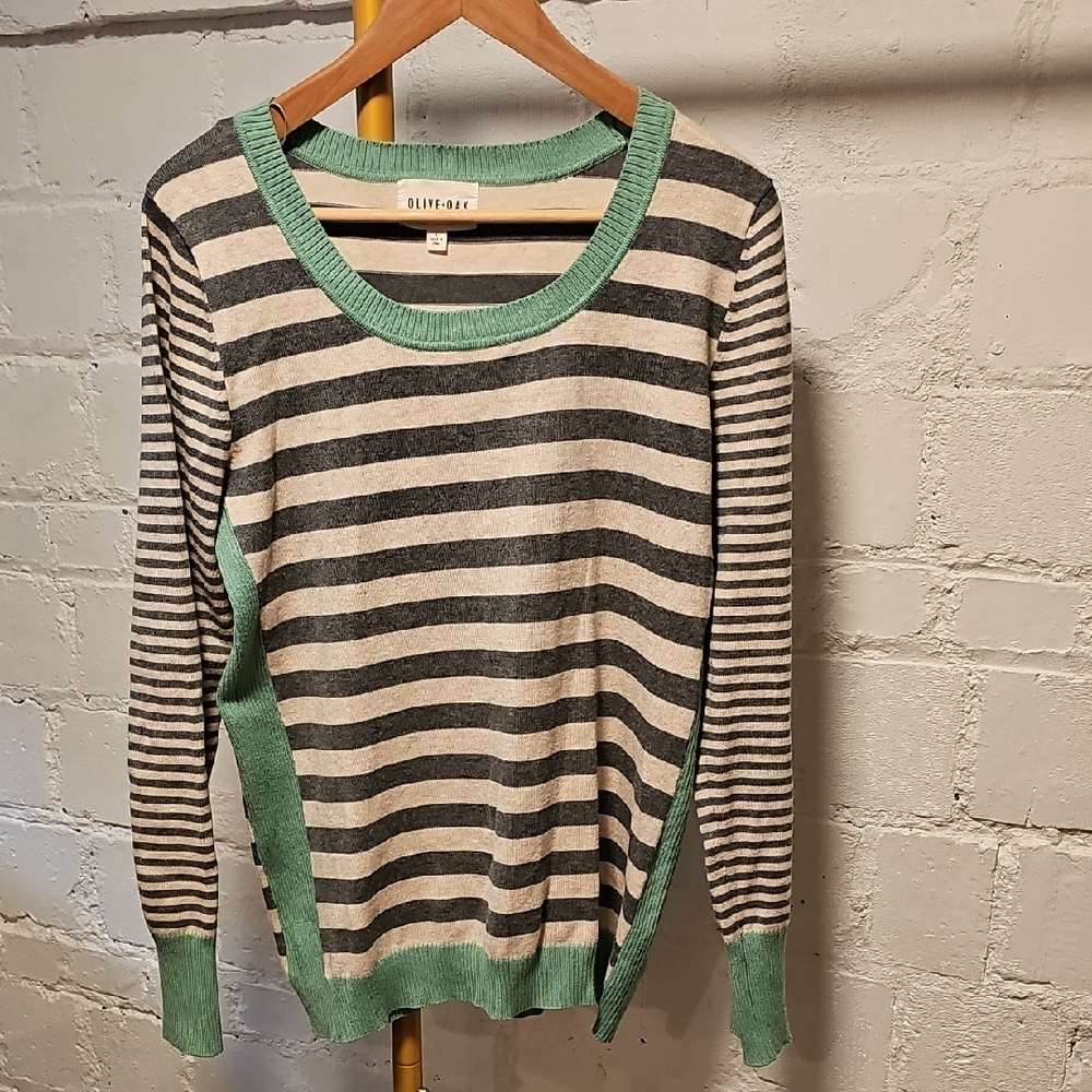 Olive & Oak Green and Gray Striped Top